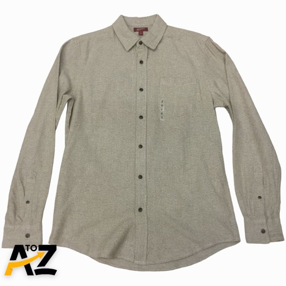 Men Arizona Jean Light Brown Long Sleeve Button Down Cotton Top Shirt M Medium